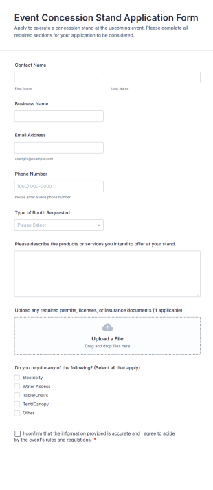 Event Concession Stand Application Form Template