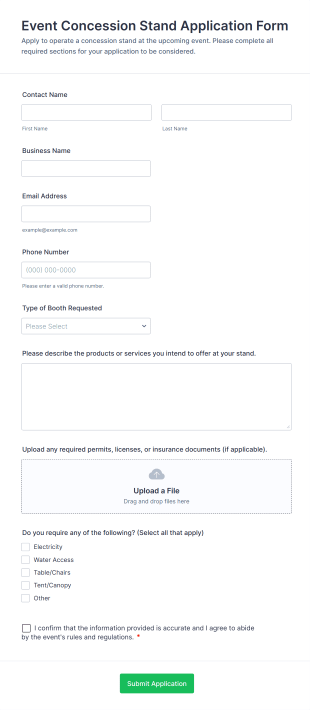 Event Concession Stand Application Form Form Template