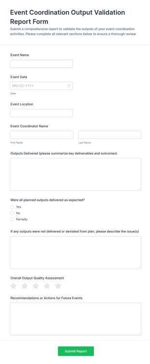 Event Coordination Output Validation Report Form Template