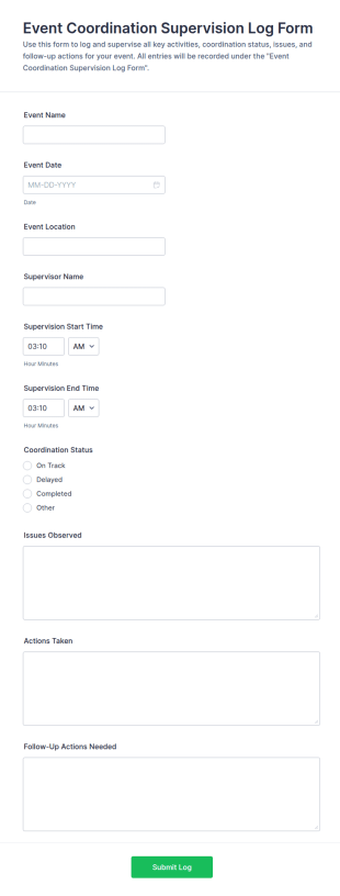 Event Coordination Supervision Log Form Template