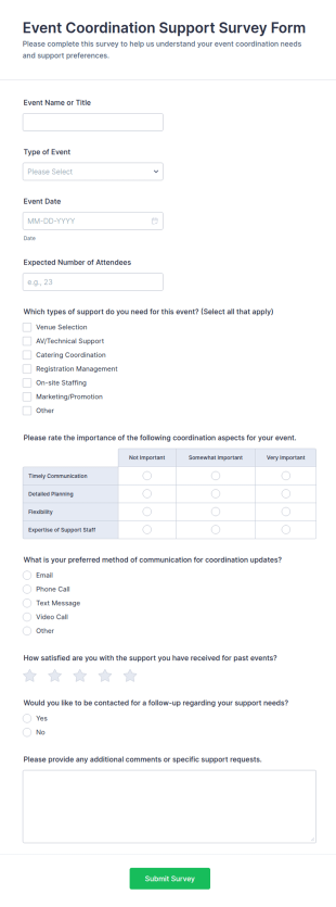 Event Coordination Support Survey Form Template