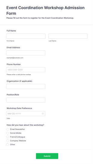 Event Coordination Workshop Admission Form Template