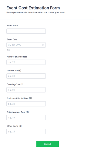 Event Cost Estimation Form Form Template