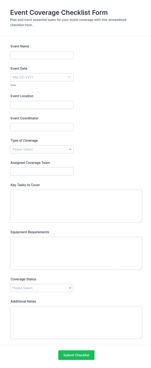 Event Coverage Checklist Form Template