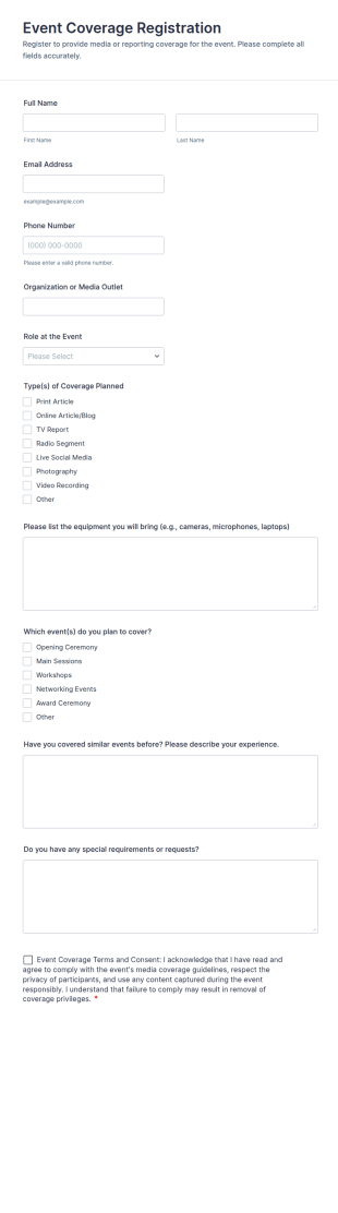 Event Coverage Registration Form Template