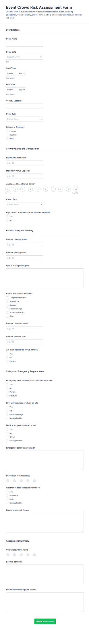 Event Crowd Risk Assessment Form Template