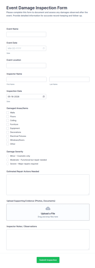 Event Damage Inspection Form Template