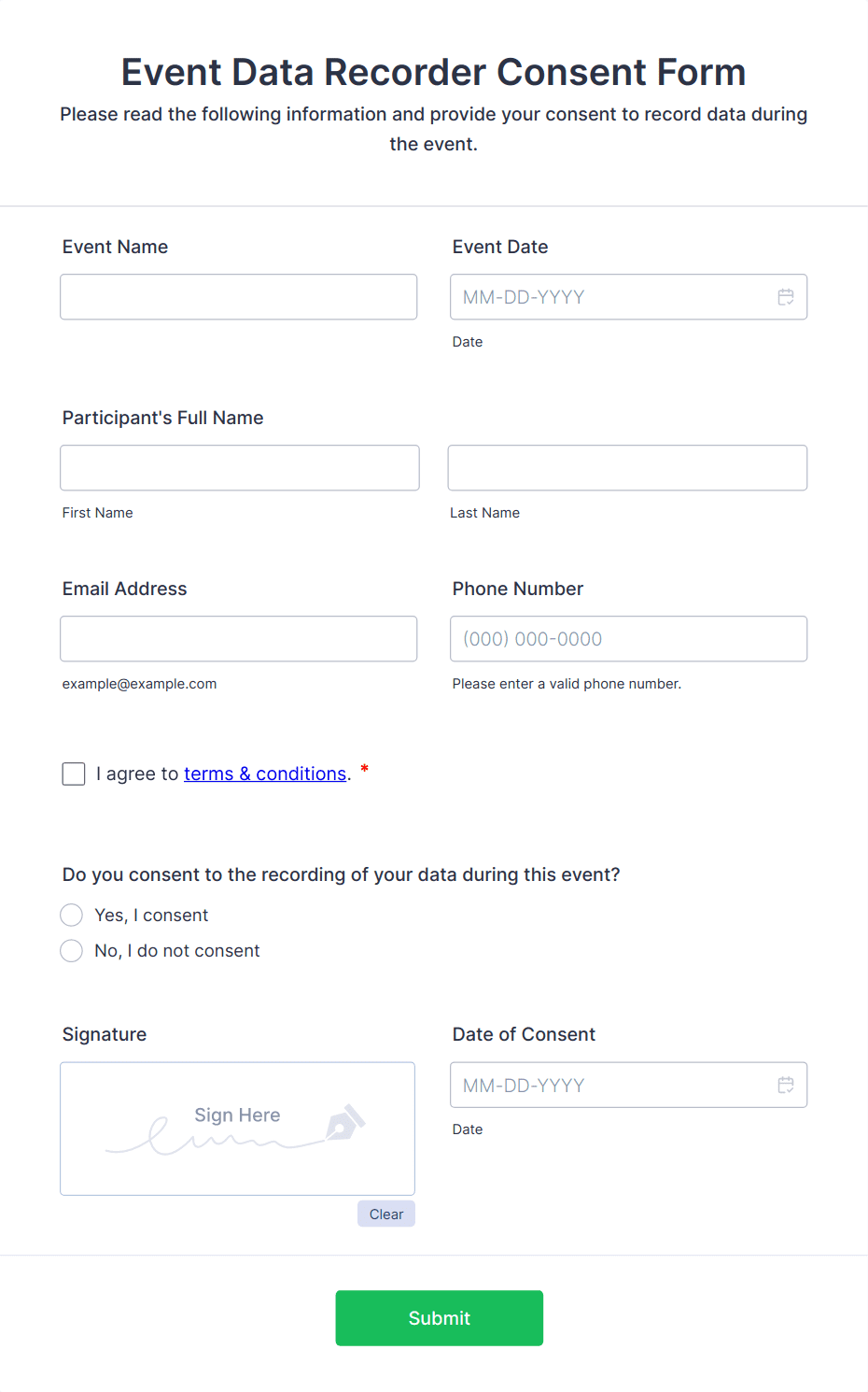 Event Data Recorder Consent Form Template | Jotform