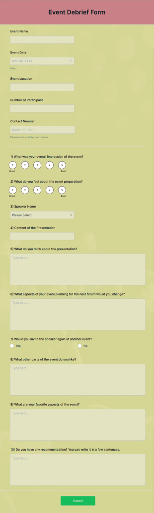 Event Debrief Form Template