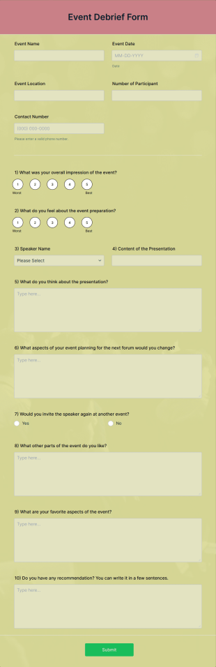 Event Debrief Form Template