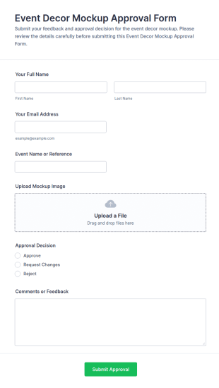 Event Decor Mockup Approval Form Template