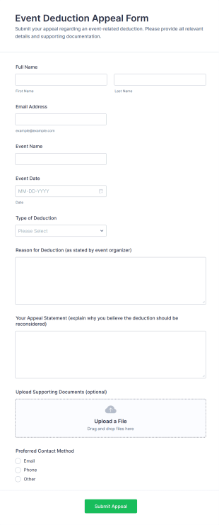 Event Deduction Appeal Form Template