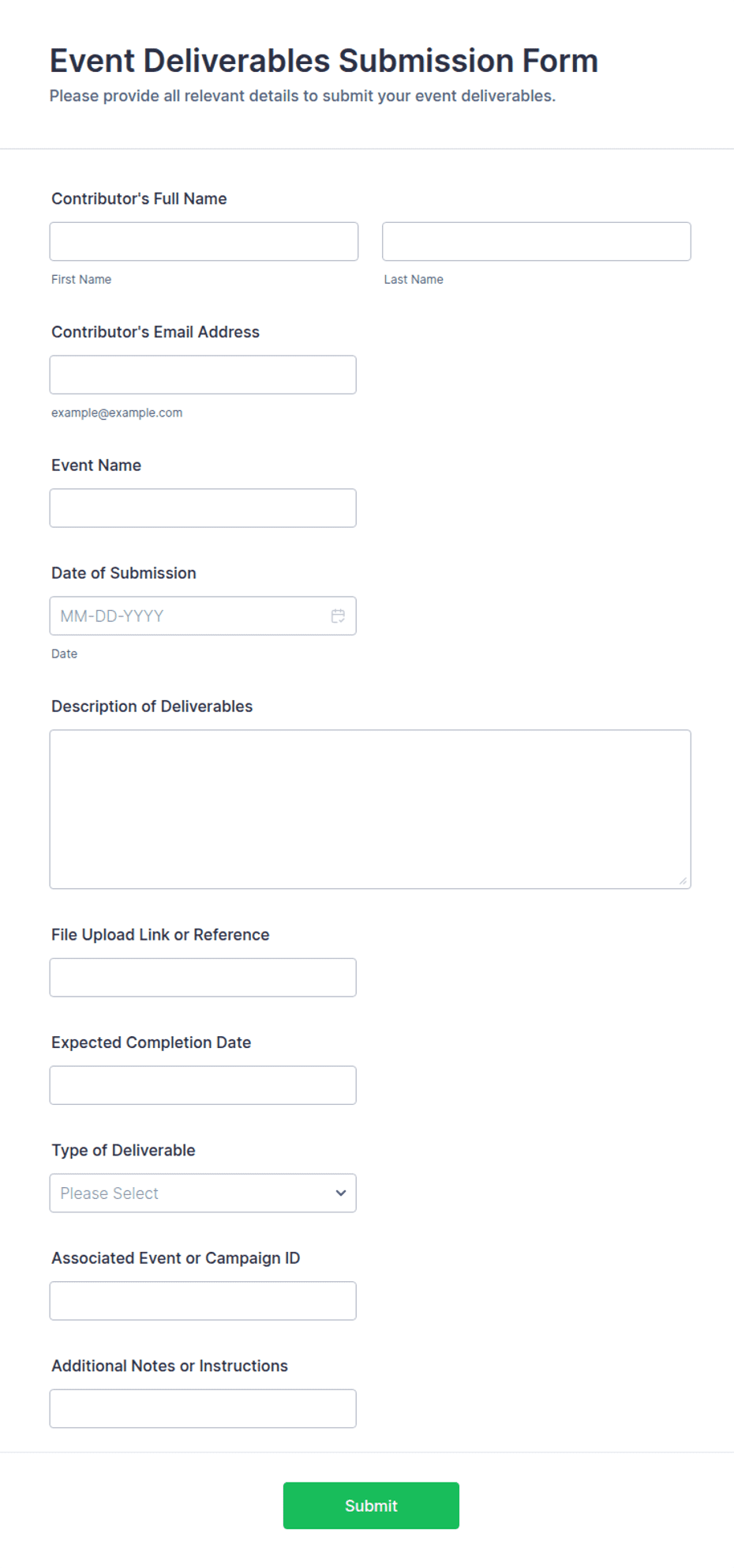 Event Deliverables Submission Form Template | Jotform