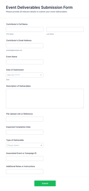 Event Deliverables Submission Form Template