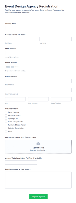 Event Design Agency Registration Form Template