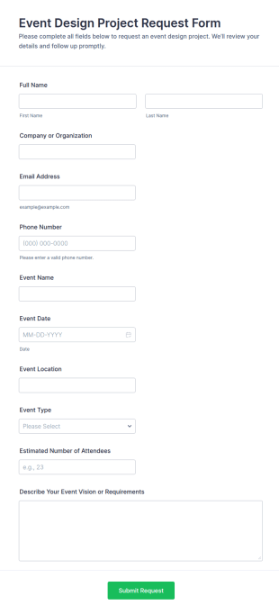 Event Design Project Request Form Template