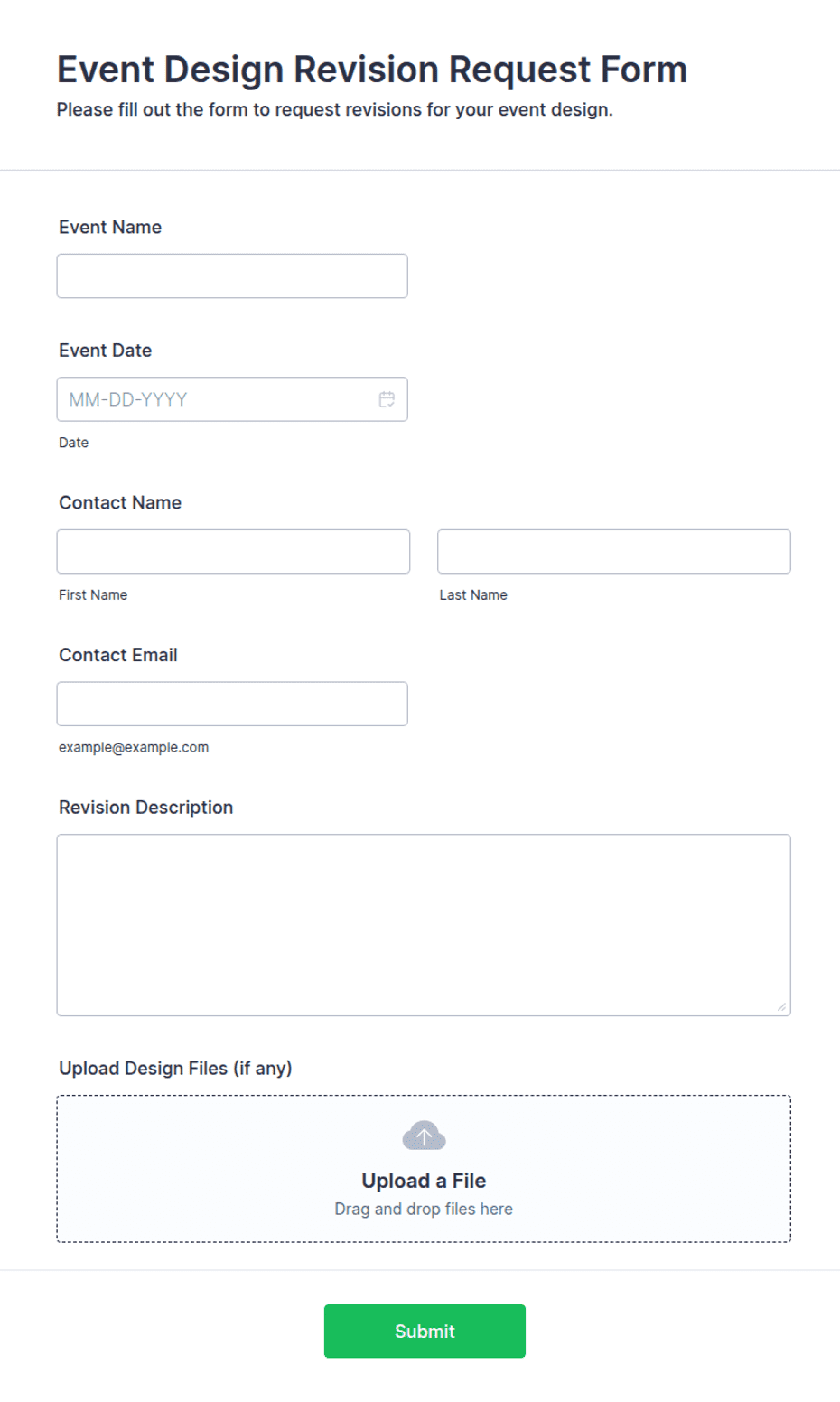 Event Design Revision Request Form Template | Jotform