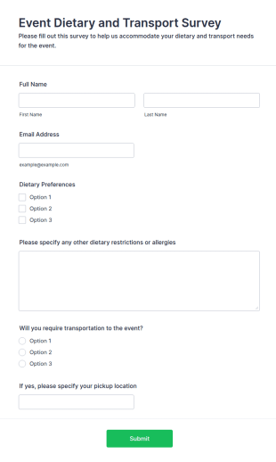 Event Dietary And Transport Survey Form Template