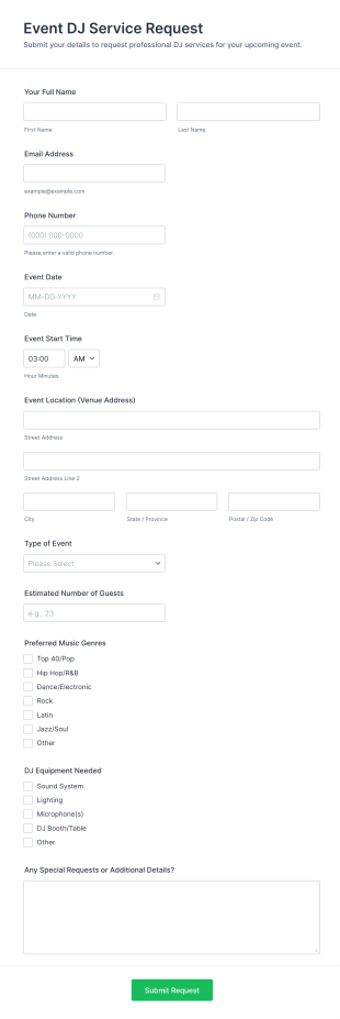 Event DJ Service Request Form Template