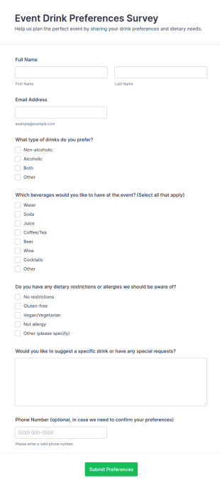 Event Drink Preferences Survey Form Template
