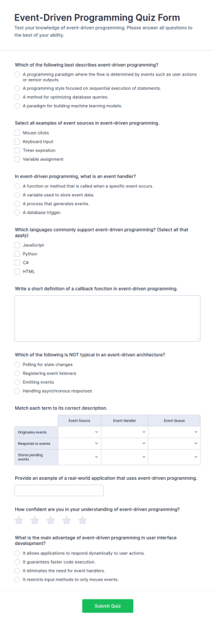 Event Driven Programming Quiz Form Template