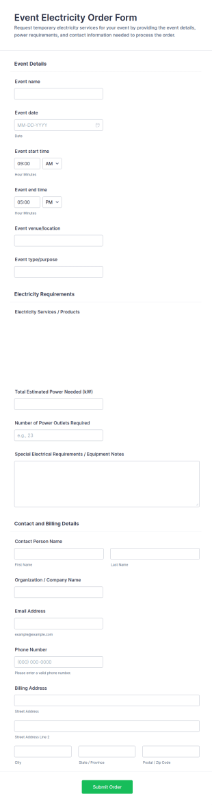 Event Electricity Order Form Template