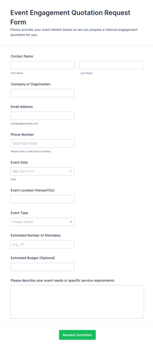 Event Engagement Quotation Request Form Template