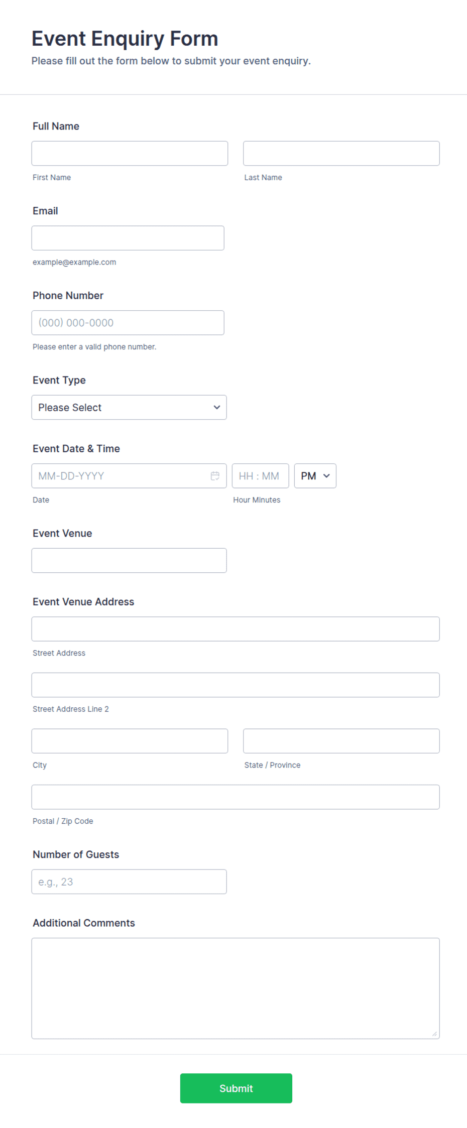 Event Enquiry Form Template | Jotform