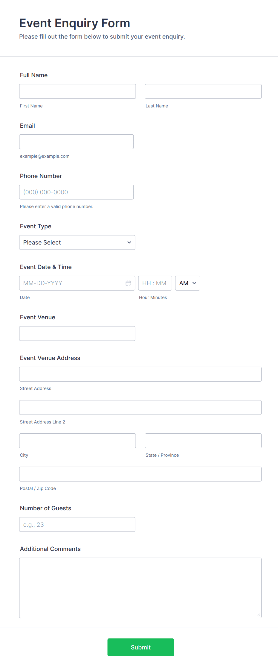 Event Enquiry Form Template | Jotform