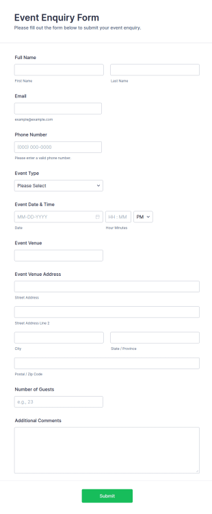 Event Enquiry Form Template