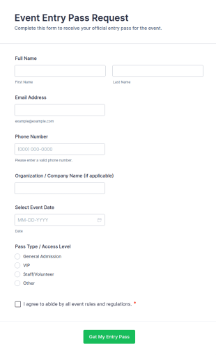 Event Entry Pass Request Form Template