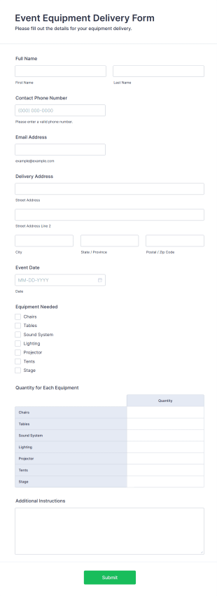 Event Equipment Delivery Form Template
