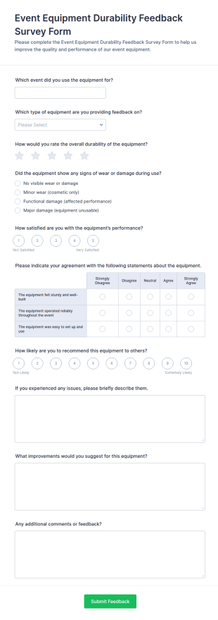 Event Equipment Durability Feedback Form Template
