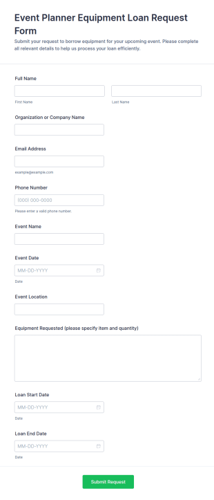 Event Equipment Loan Request Form Template