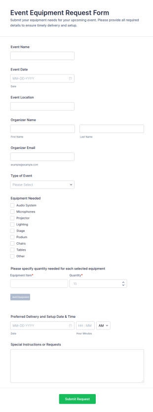 Event Equipment Request Form Template