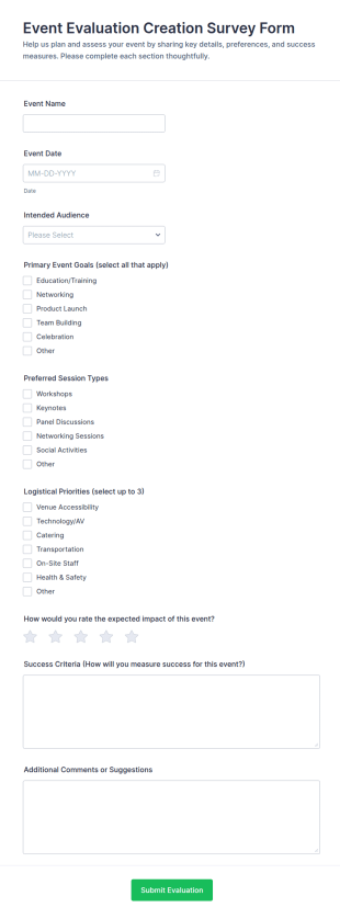 Event Evaluation Creation Survey Form Template