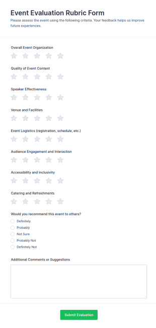 Event Evaluation Rubric Form Template