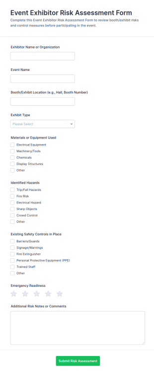 Event Exhibitor Risk Assessment Form Template