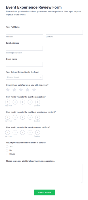 Event Experience Review Form Template