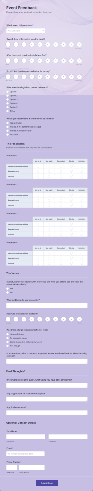 Event Feedback Form Template