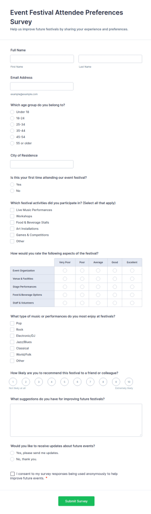 Event Festival Attendee Preferences Survey Form Template