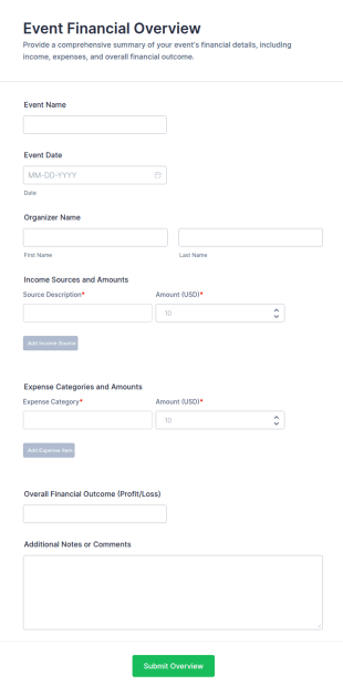 Event Financial Overview Form Template