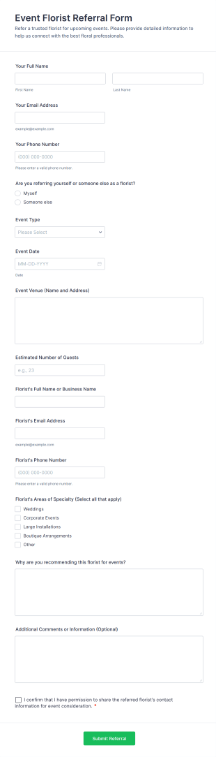 Event Florist Referral Form Template