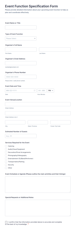 Event Function Specification Form Template