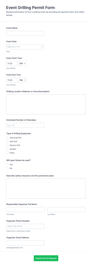 Event Grilling Permit Form Template