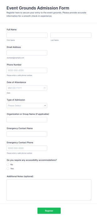 Event Grounds Admission Form Template