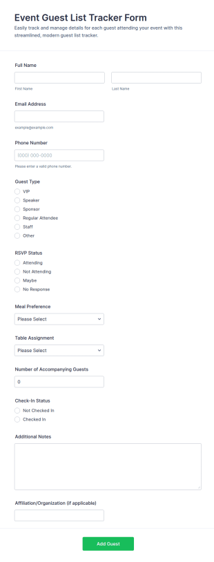 Event Guest List Tracker Form Template