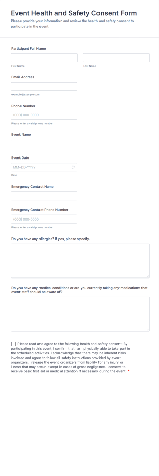 Event Health And Safety Consent Form Template