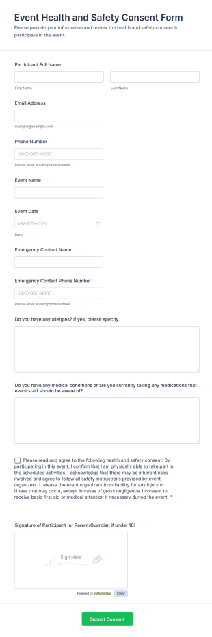Event Health And Safety Consent Form Template
