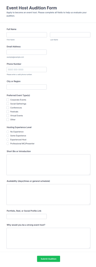 Event Host Audition Form Template